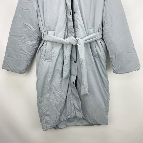 Everlane Womens The Duvet Puffer Coat Medium Blue Gray Down Long Belted NWT - Picture 8 of 13